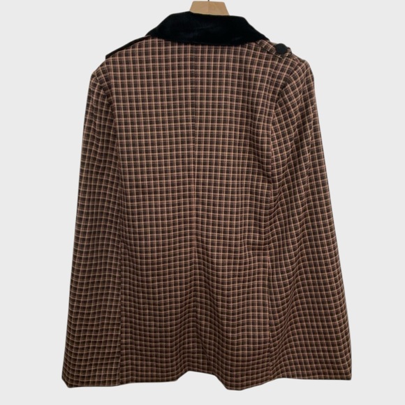 RIHOAS NWT Brown Pink Plaid Double Breasted Cape Coat Size XS - Picture 4 of 10